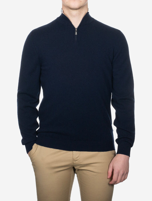 FEDELI Tricolor Half Zip Knitted Sweater Navy