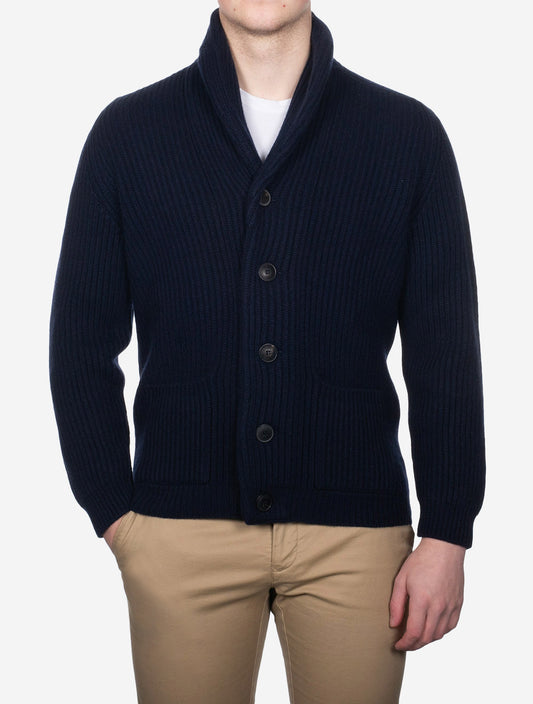 FEDELI Cashmere Button Knitted Cardigan Navy