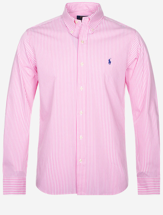 RALPH LAUREN Buttondown Stripe Shirt Pink White