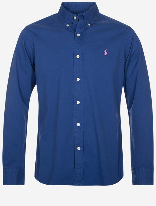 RALPH LAUREN Twill Buttondown Plain Shirt Blue
