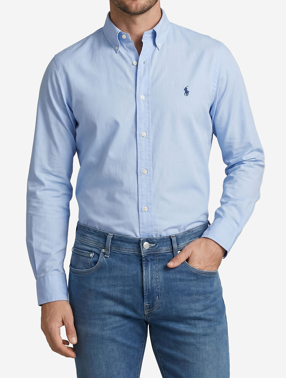 Stretch Poplin Shirt Blue
