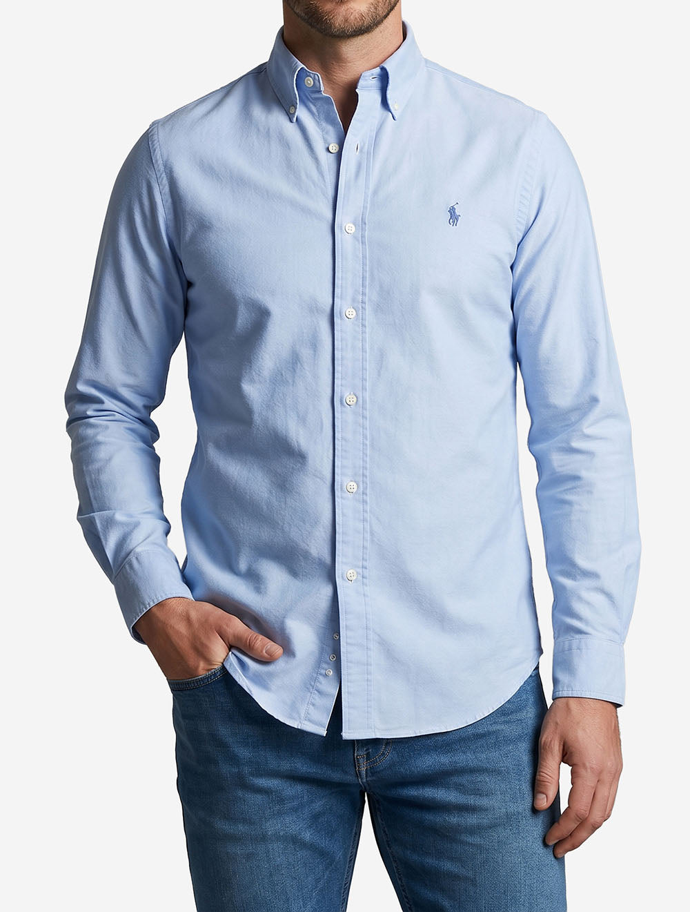 Textured Stretch Poplin Shirt Blue
