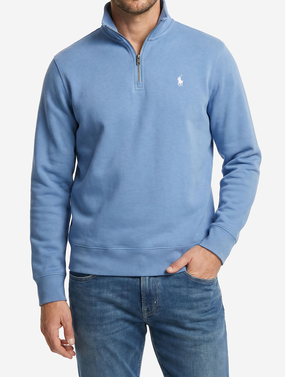 Double Knit Quarter Zip Pullover Blue