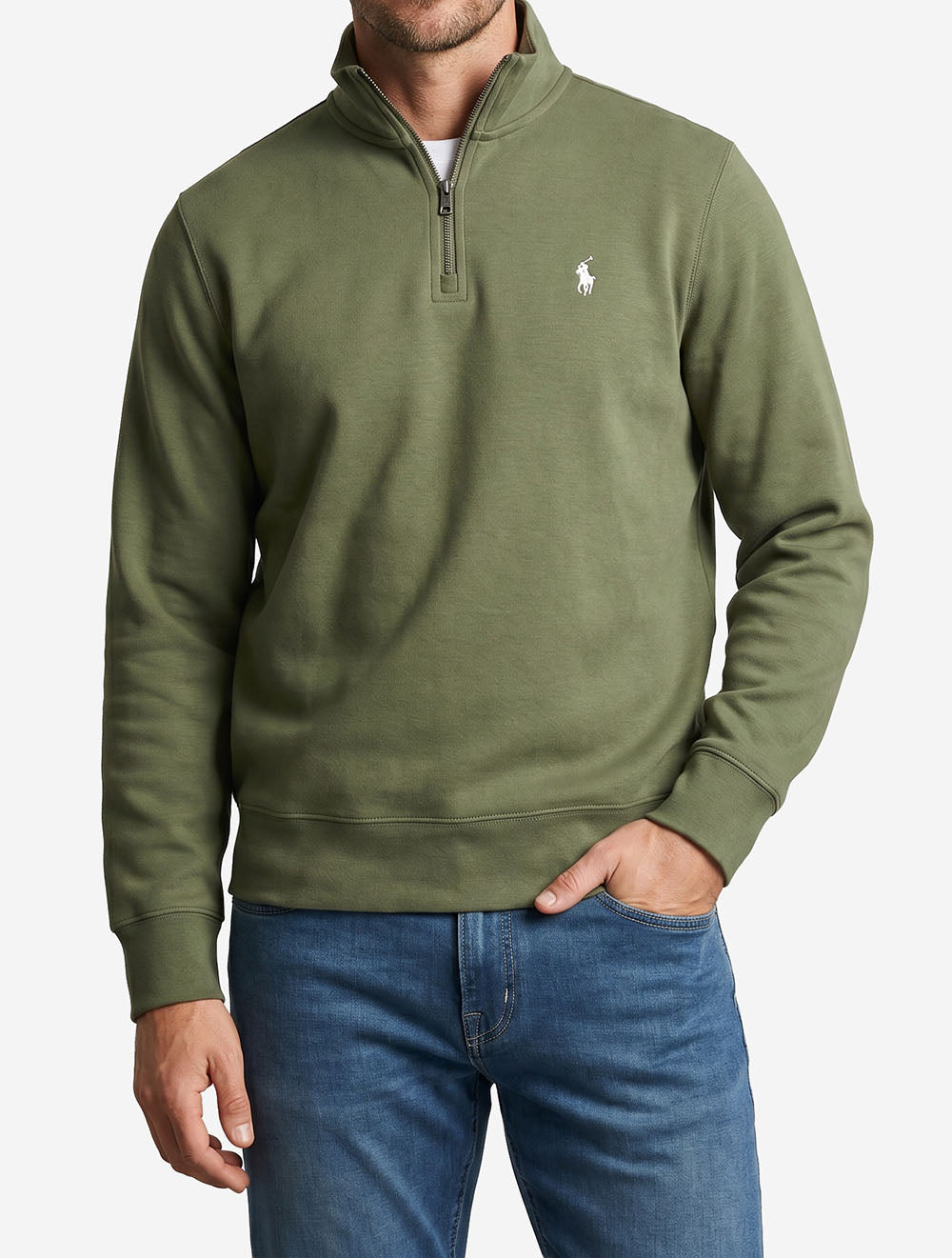 Double Knit Quarter Zip Pullover Green
