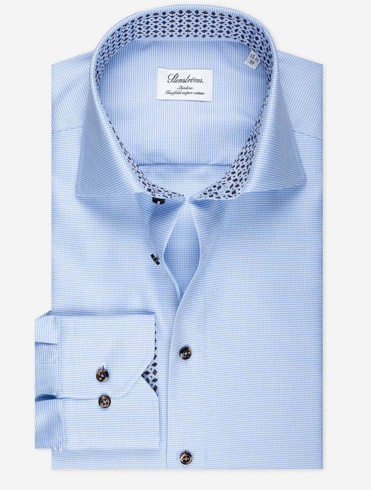 STENSTROMS Slim Puppytooth With Inlay Shirt Blue