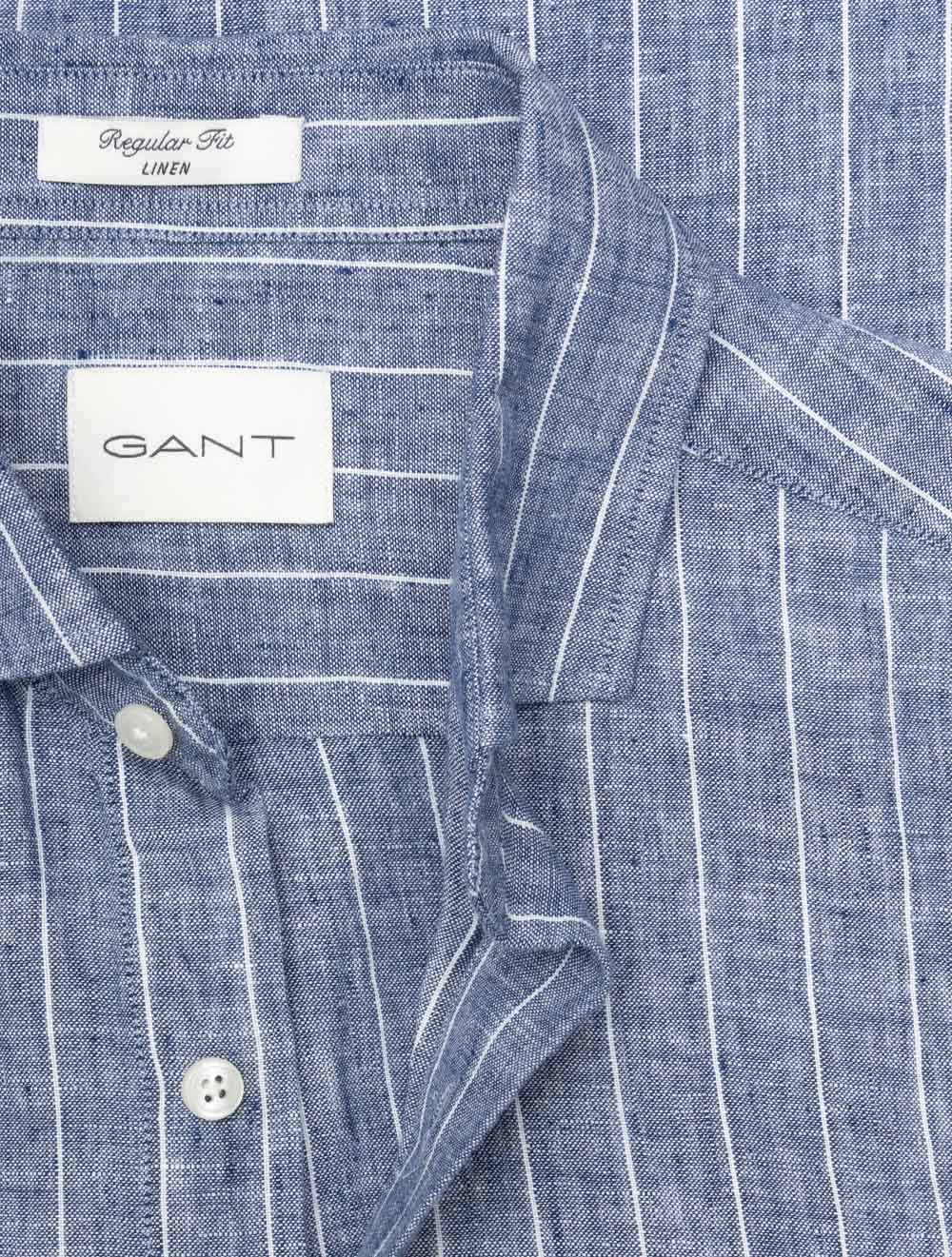 Regular Linen Stripe Shirt Persian Blue