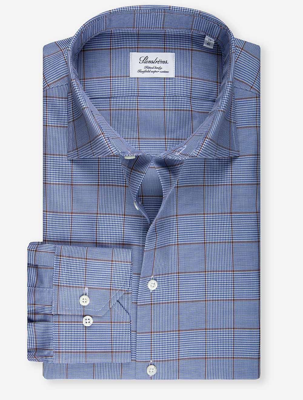 Fitted Box-Checked Twill Shirt Navy