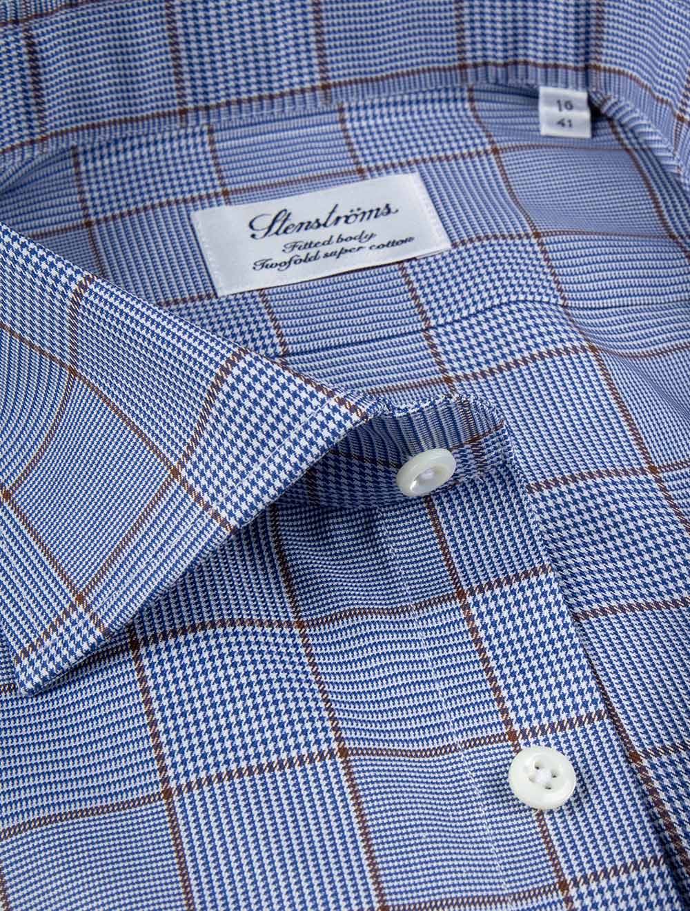 Fitted Box-Checked Twill Shirt Navy