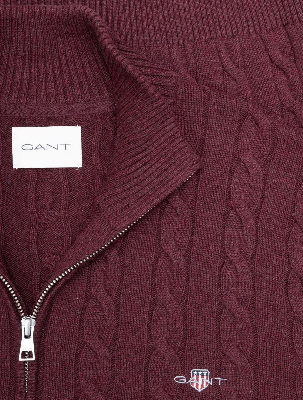 Demi-zip en coton torsadé bordeaux chiné
