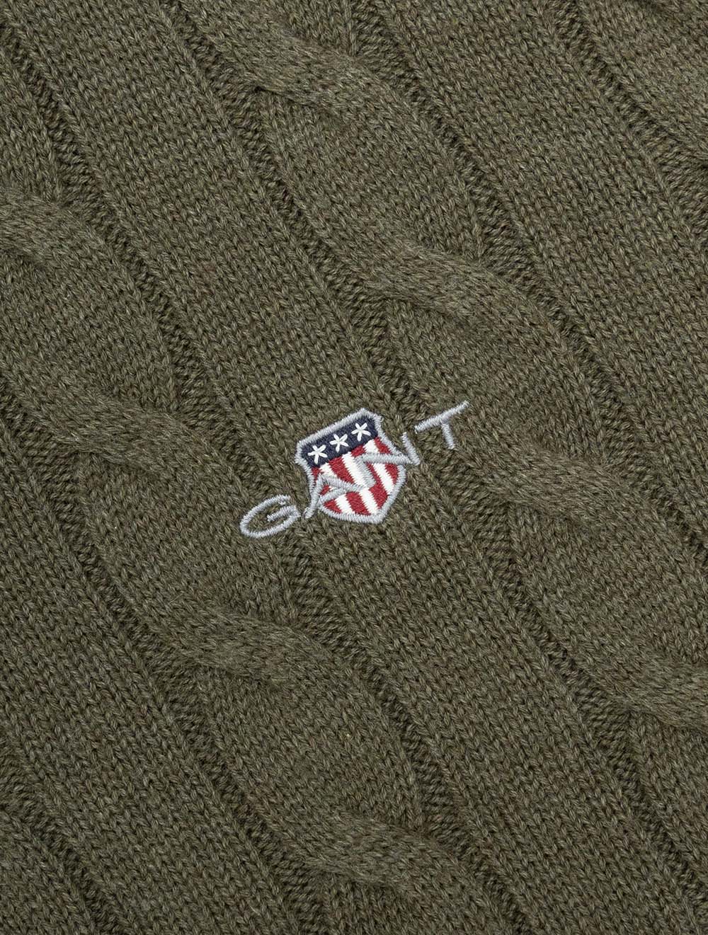 Cotton Cable Half Zip Khaki Green Melange
