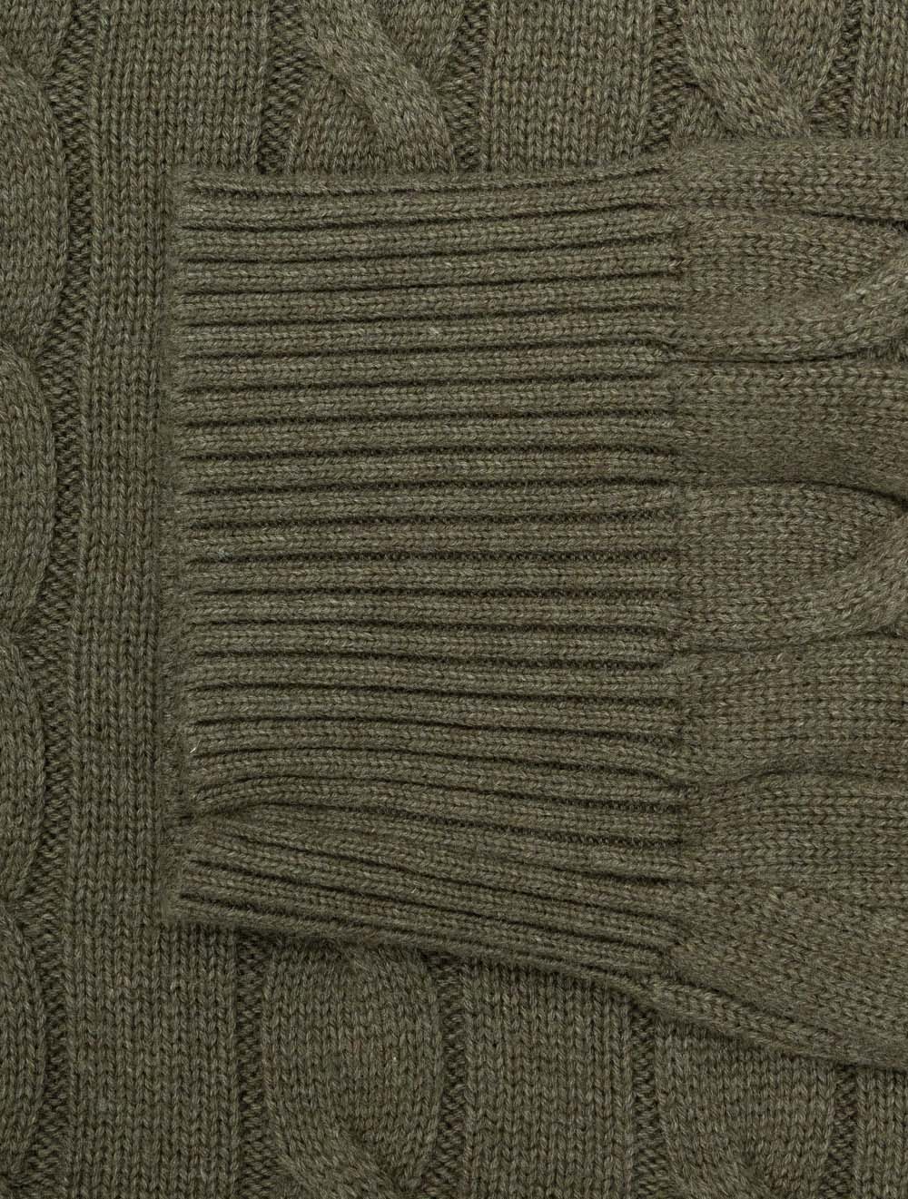 Cotton Cable Half Zip Khaki Green Melange