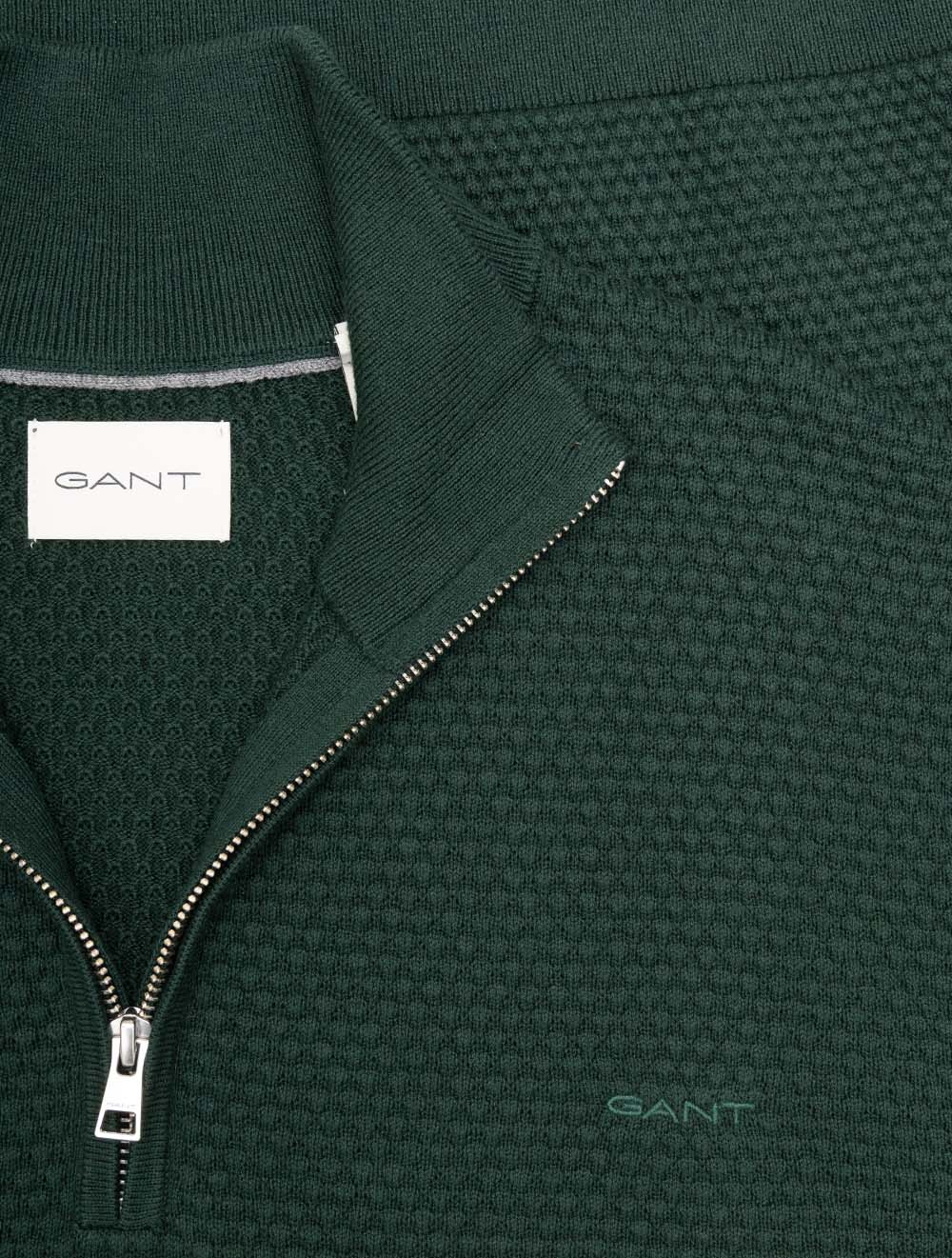 Textured Cotton Merino Half Zip Tartan Green