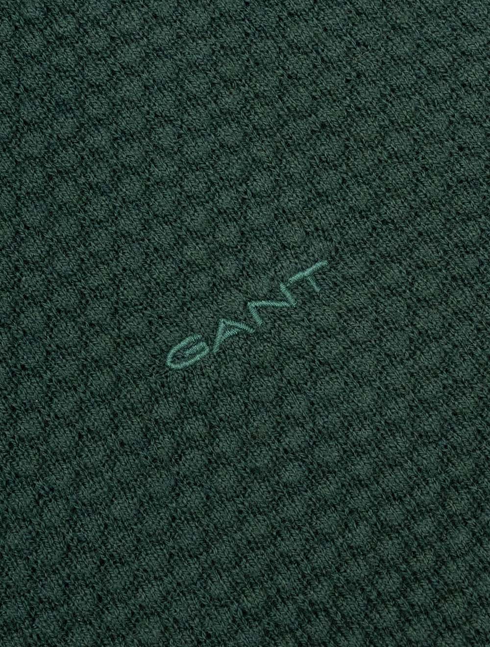 Textured Cotton Merino Half Zip Tartan Green
