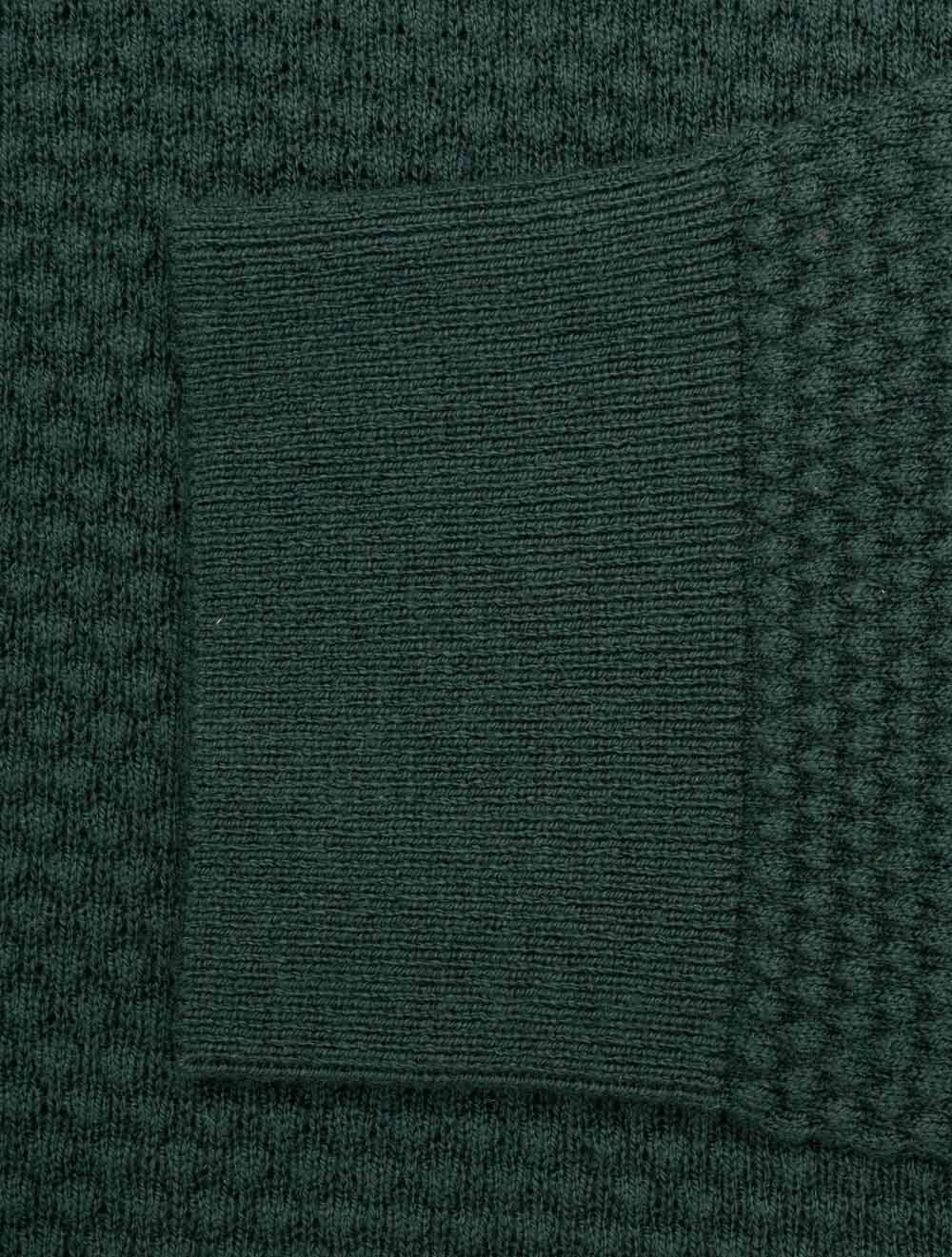 Textured Cotton Merino Half Zip Tartan Green