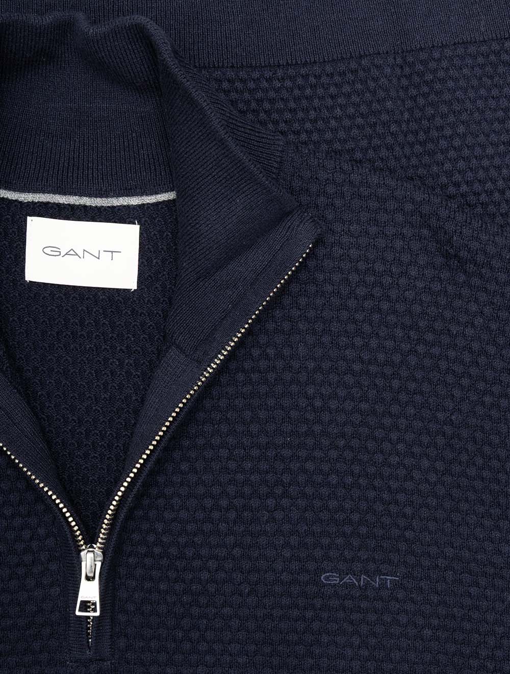 Textured Cotton Merino Half Zip Evening Blue
