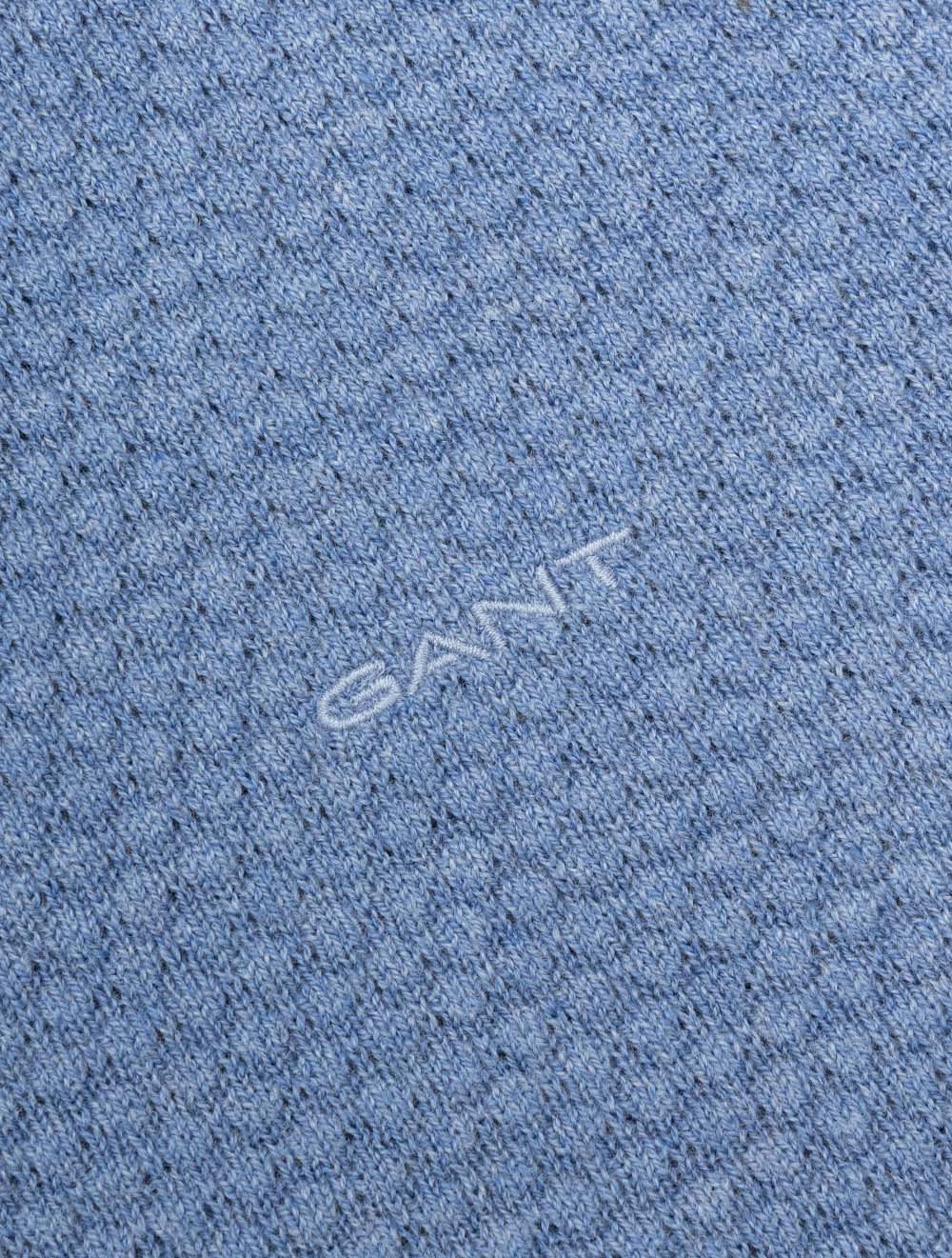 Textured Cotton Merino Half Zip Denim Blue Melange