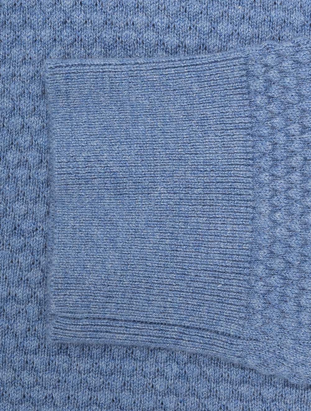 Textured Cotton Merino Half Zip Denim Blue Melange