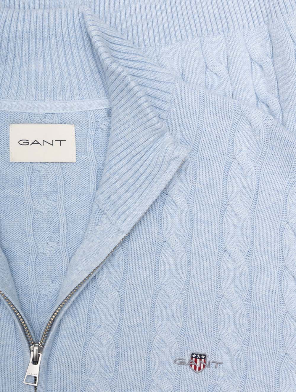 Cotton Cable Half Zip Ice Blue Melange