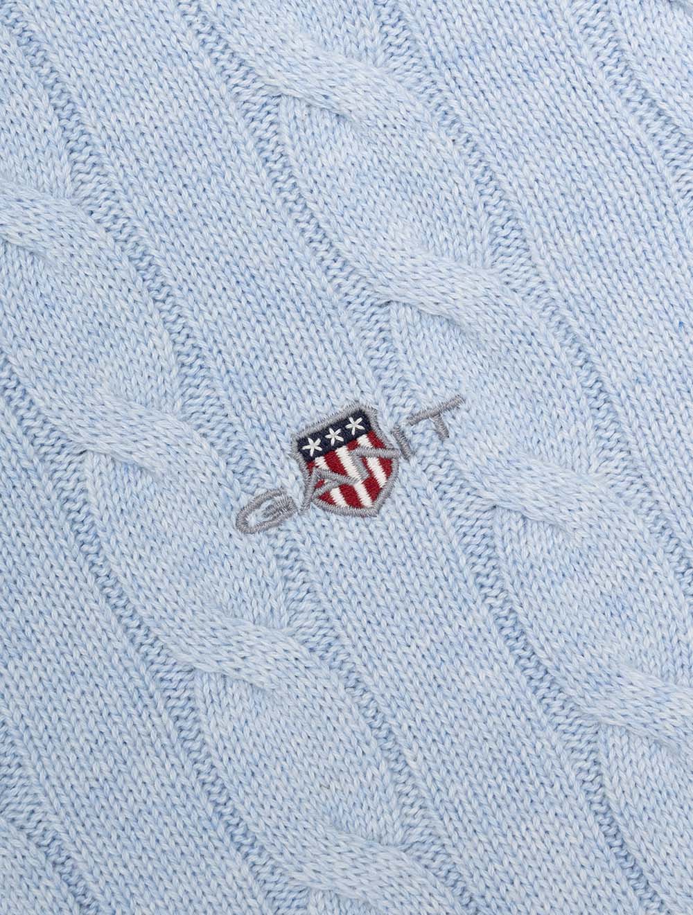 Cotton Cable Half Zip Ice Blue Melange