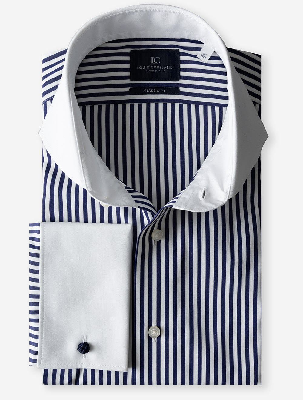 Stripe Contrast Collar Double Cuff Shirt Navy