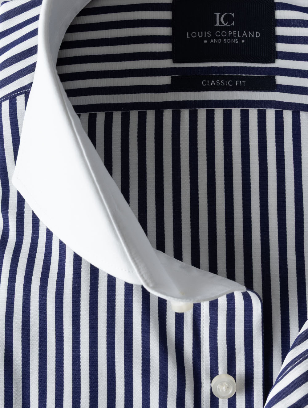 Stripe Contrast Collar Double Cuff Shirt Navy