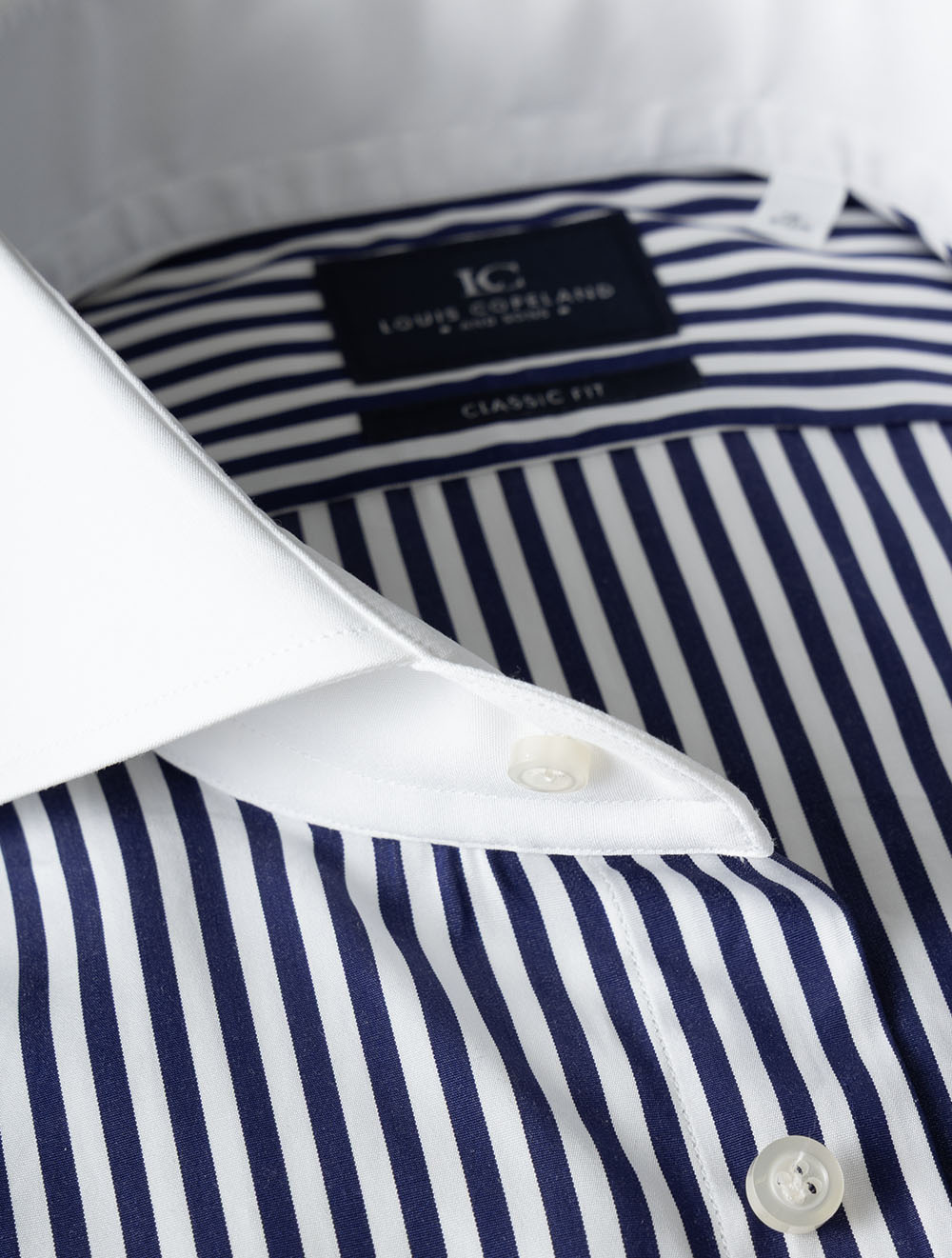 Stripe Contrast Collar Double Cuff Shirt Navy