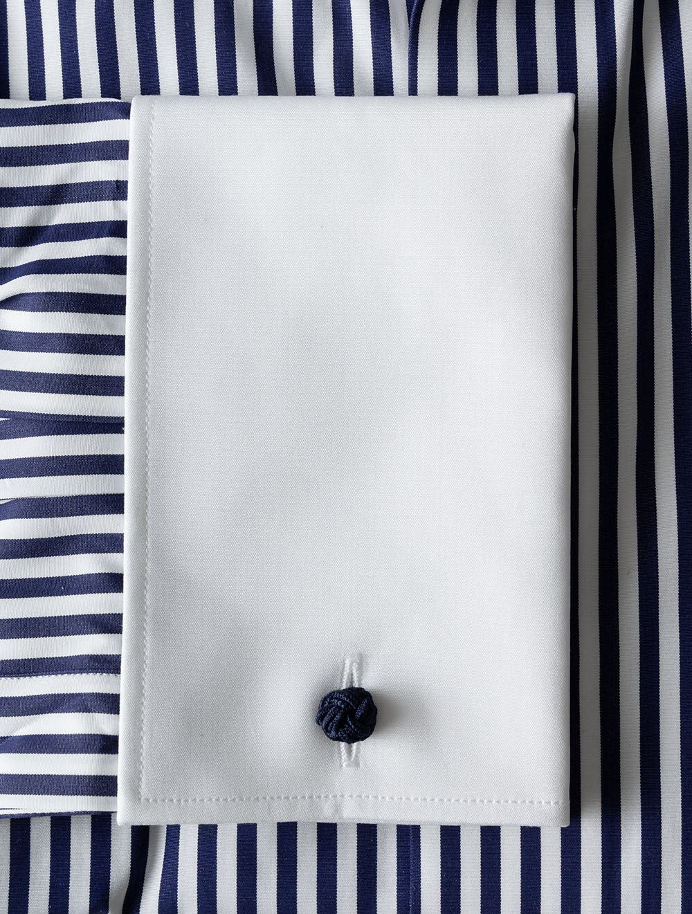 Stripe Contrast Collar Double Cuff Shirt Navy