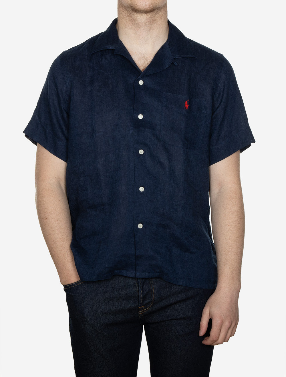 Linen Short Sleeve Camp Shirt Navy