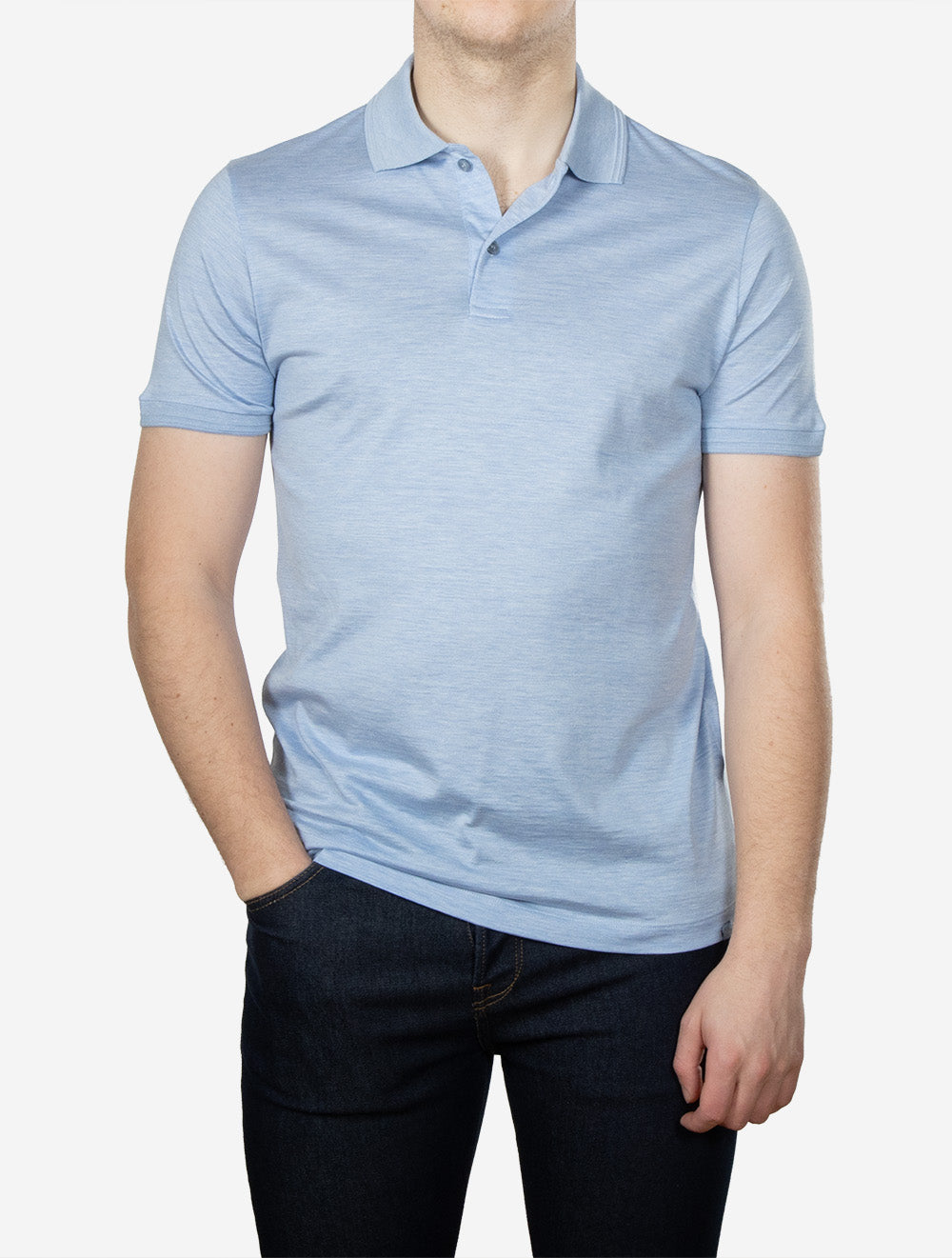 Silk-Cotton Blend Polo Shirt Blue Melange