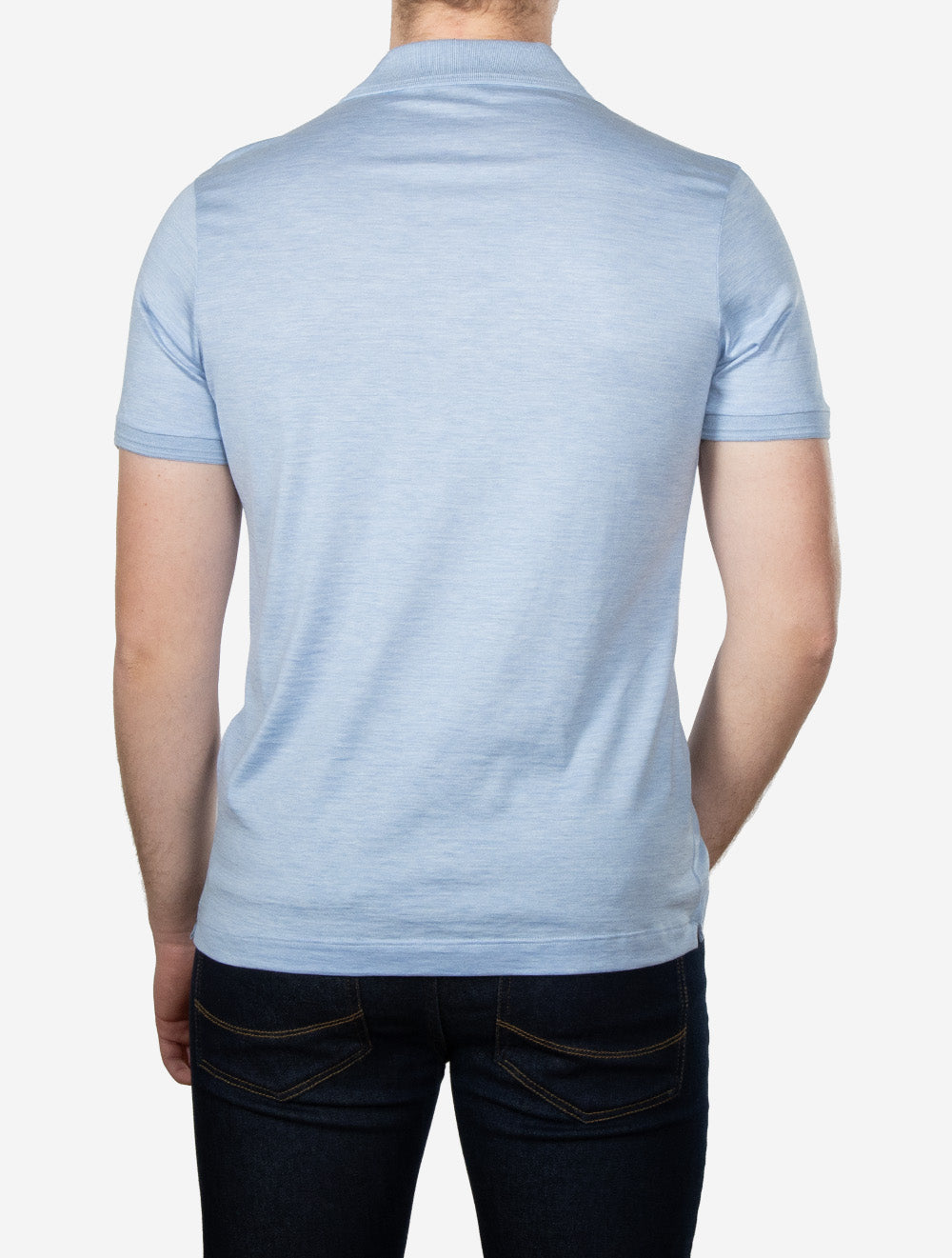 Silk-Cotton Blend Polo Shirt Blue Melange
