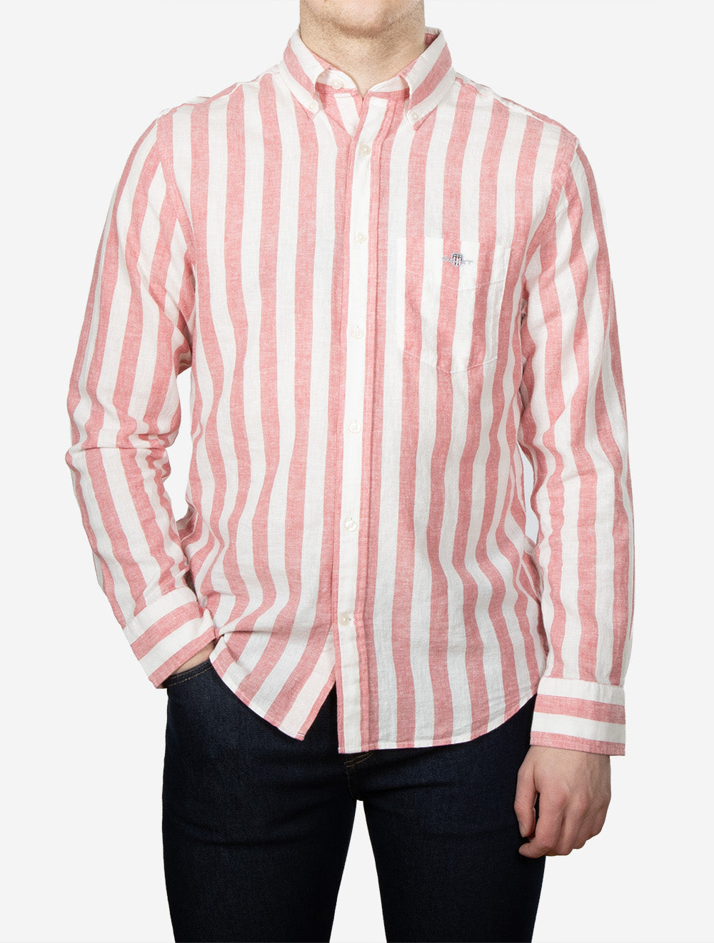 Regular Cotton Linen Stripe Shirt Rose Pink