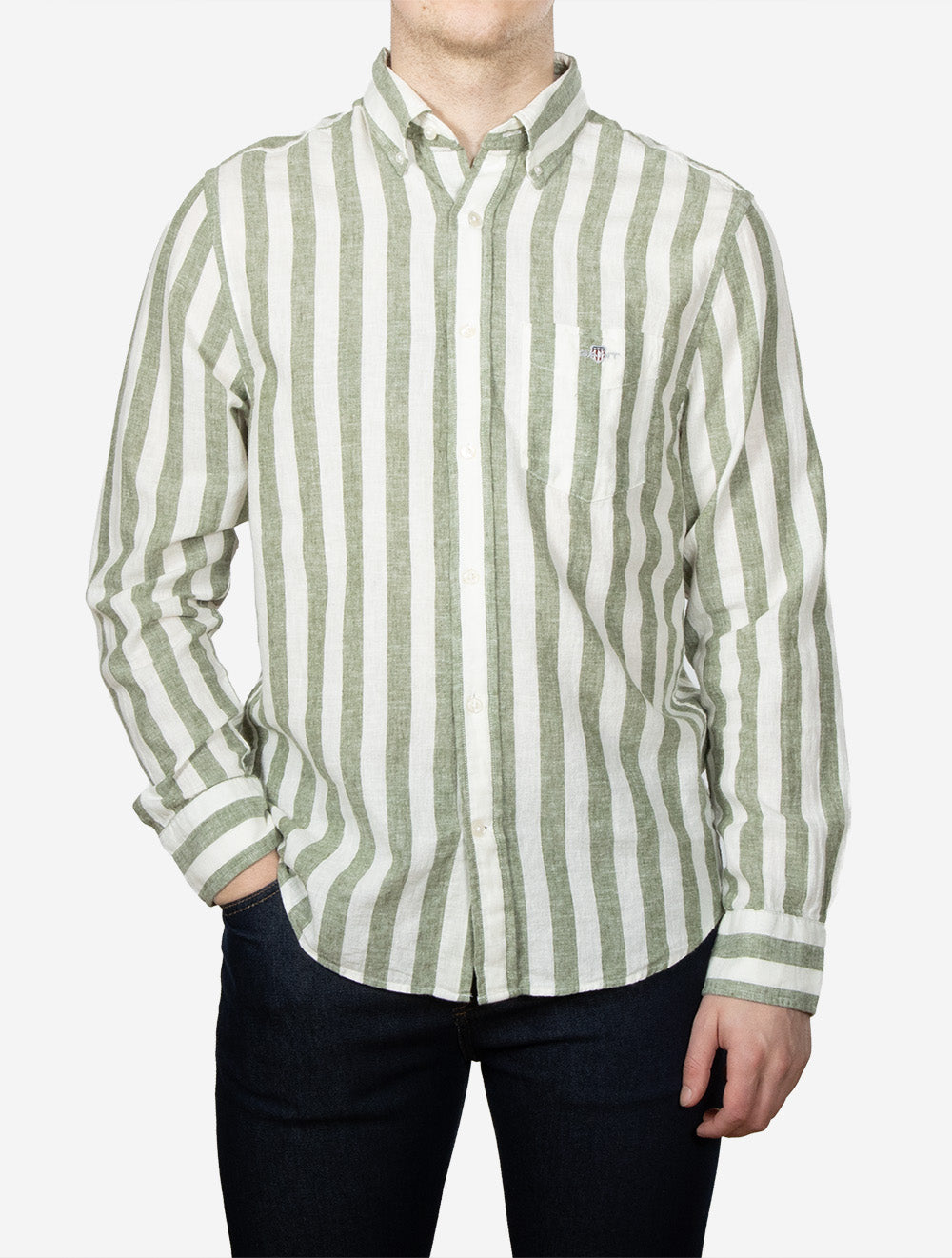 Regular Cotton Linen Stripe Shirt Dry Herb Green