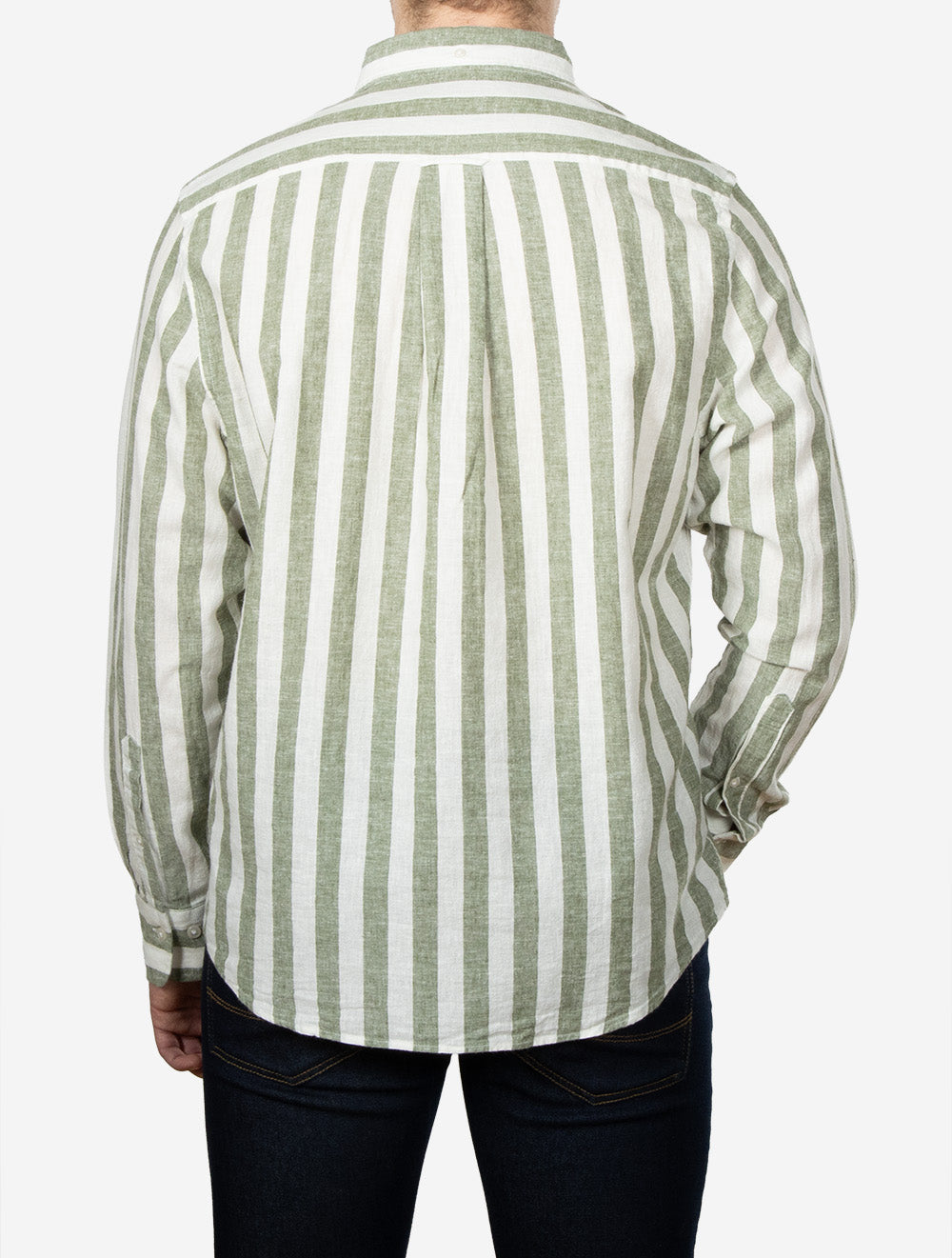 Regular Cotton Linen Stripe Shirt Dry Herb Green