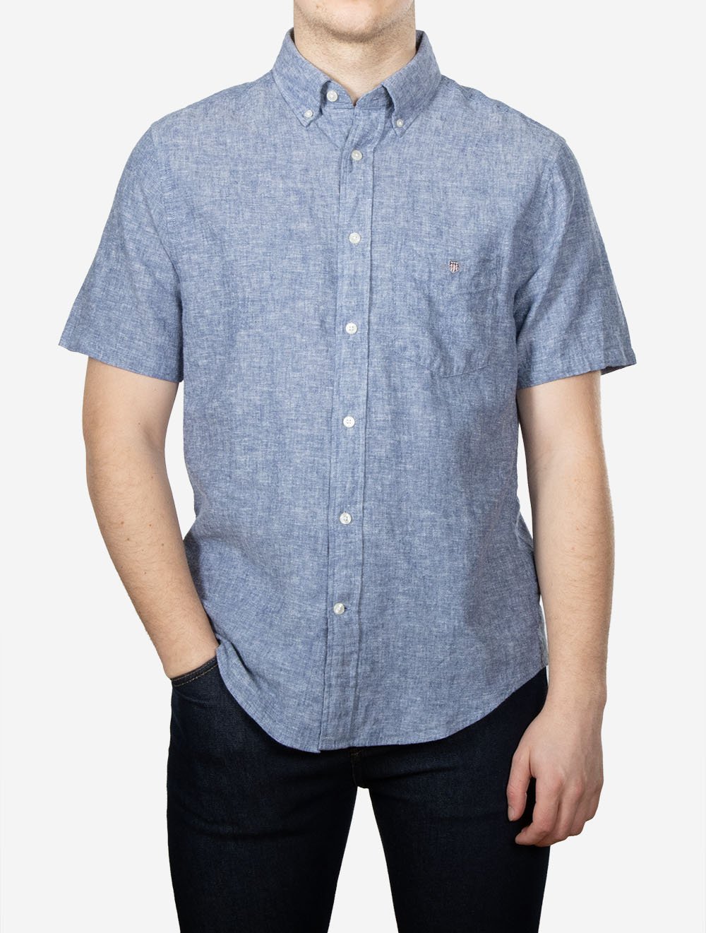 Regular Cotton Linen Short Sleeve Shirt Vintage Blue