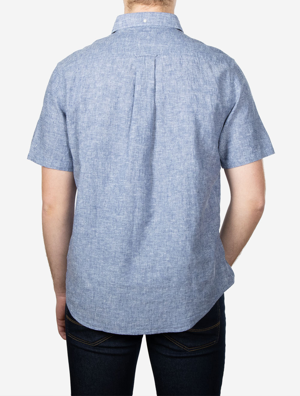 Regular Cotton Linen Short Sleeve Shirt Vintage Blue