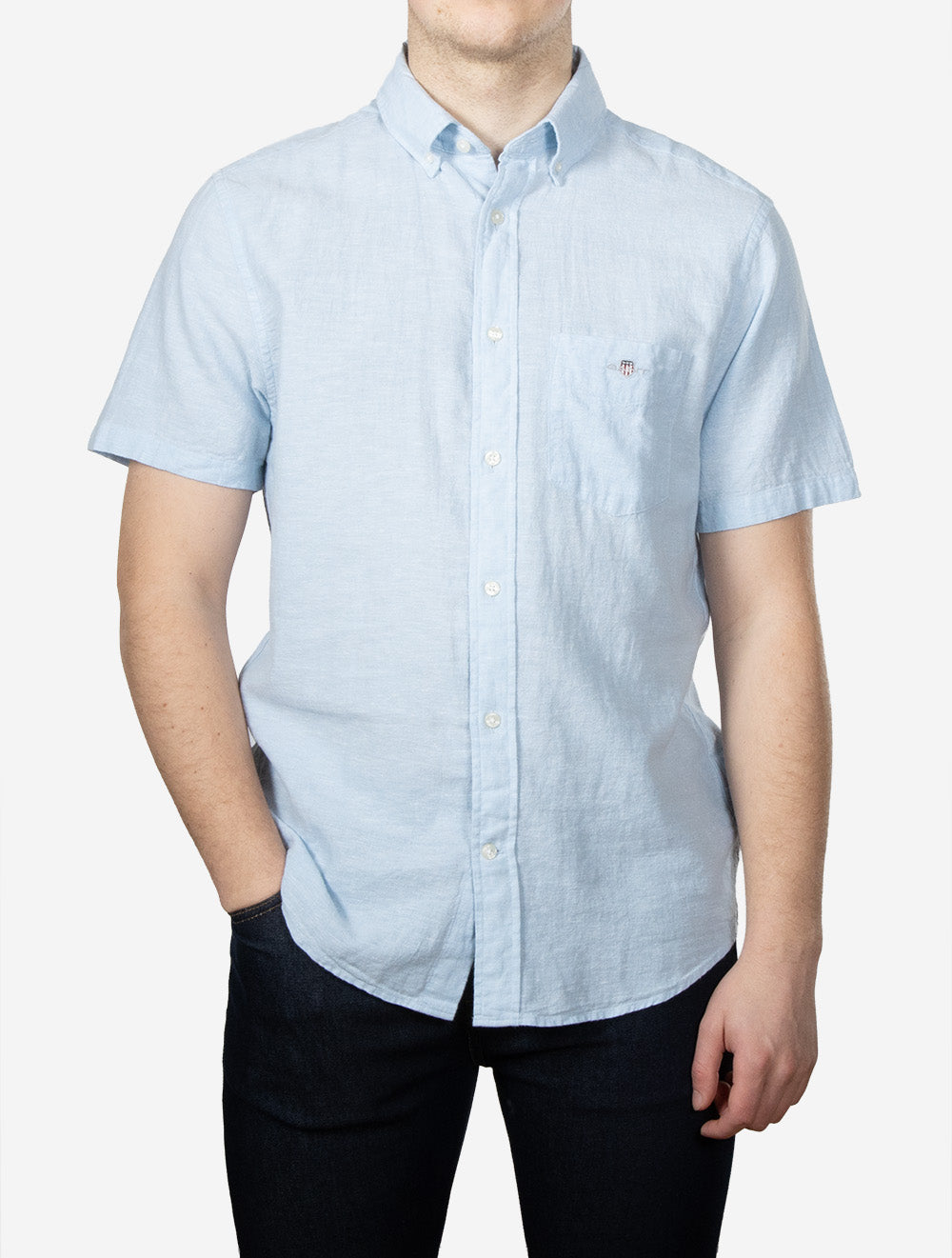 Regular Cotton Linen Short Sleeve Shirt Sky Blue