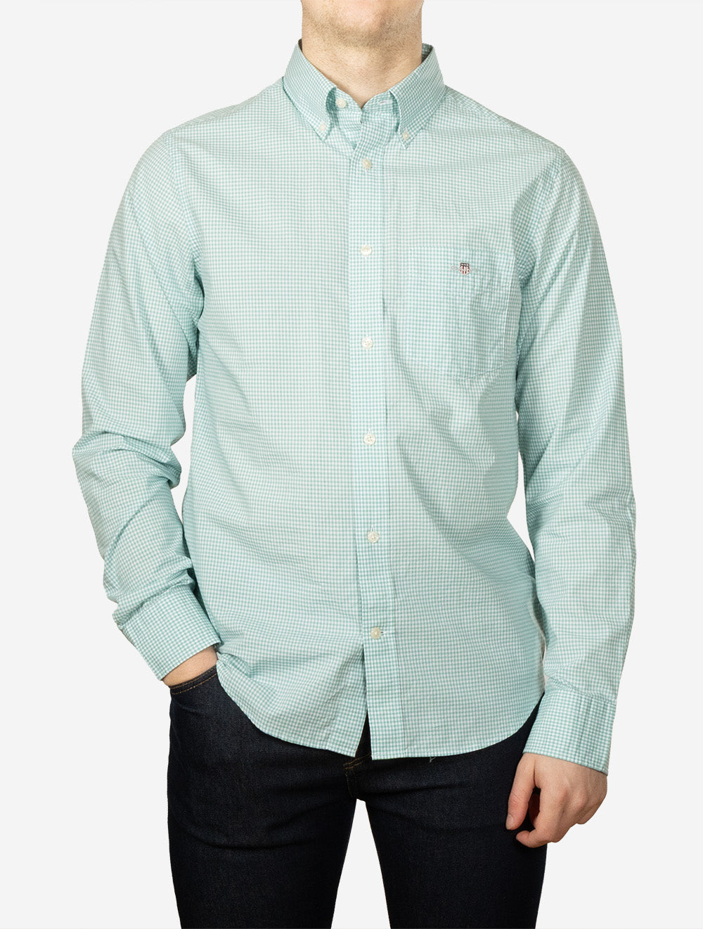 Regular Classic Poplin Gingham Shirt Muted Turquoise