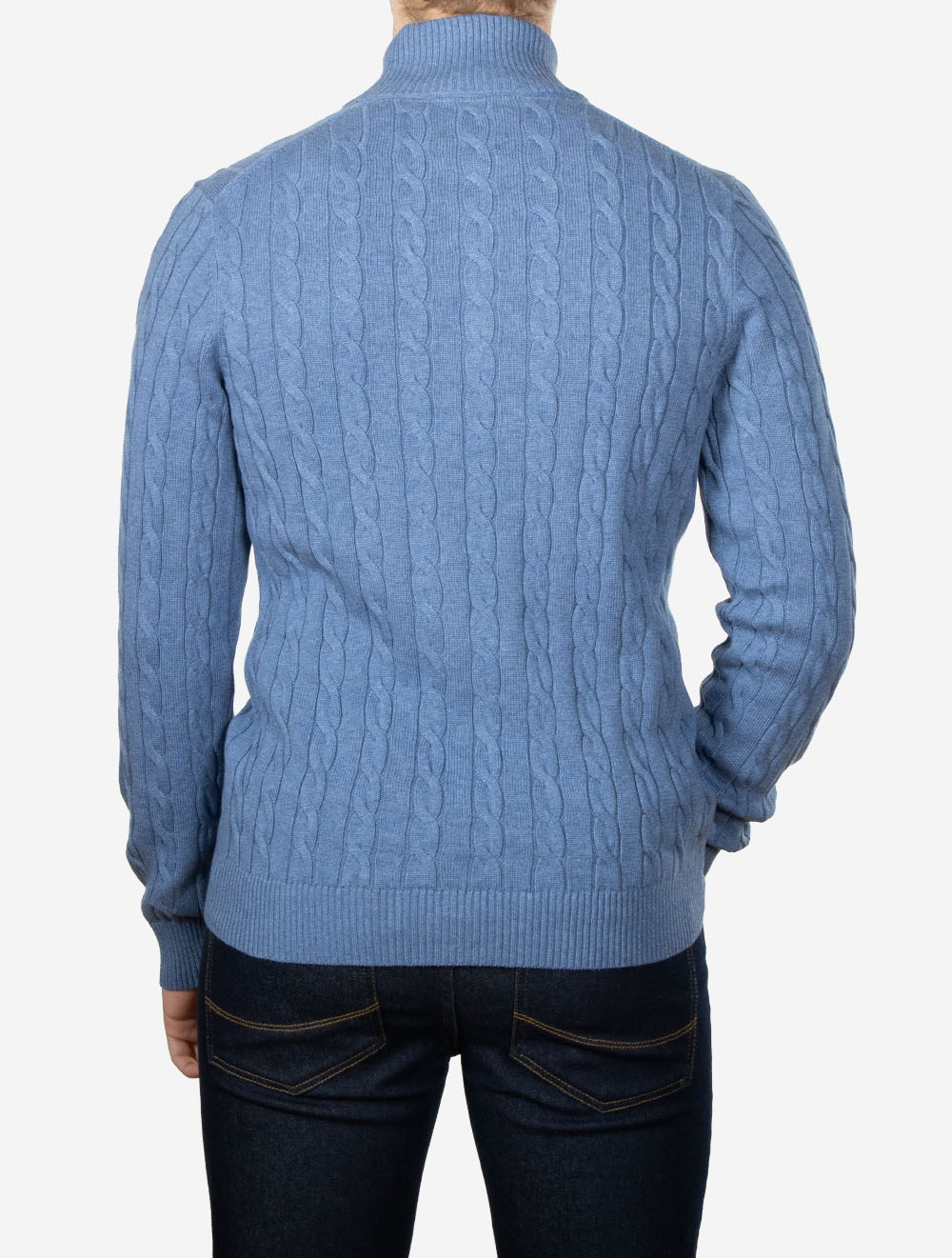 Cotton Cable Half Zip Denim Blue Melange