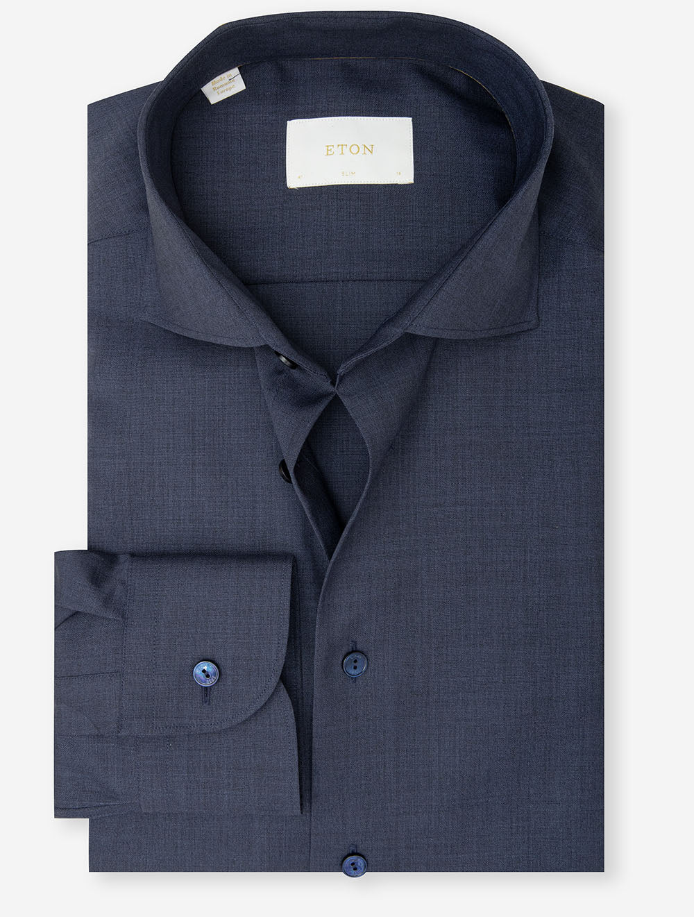 Slim Fit Plain Merino Wool Shirt Blue
