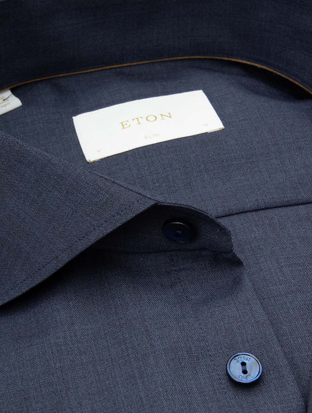 Slim Fit Plain Merino Wool Shirt Blue