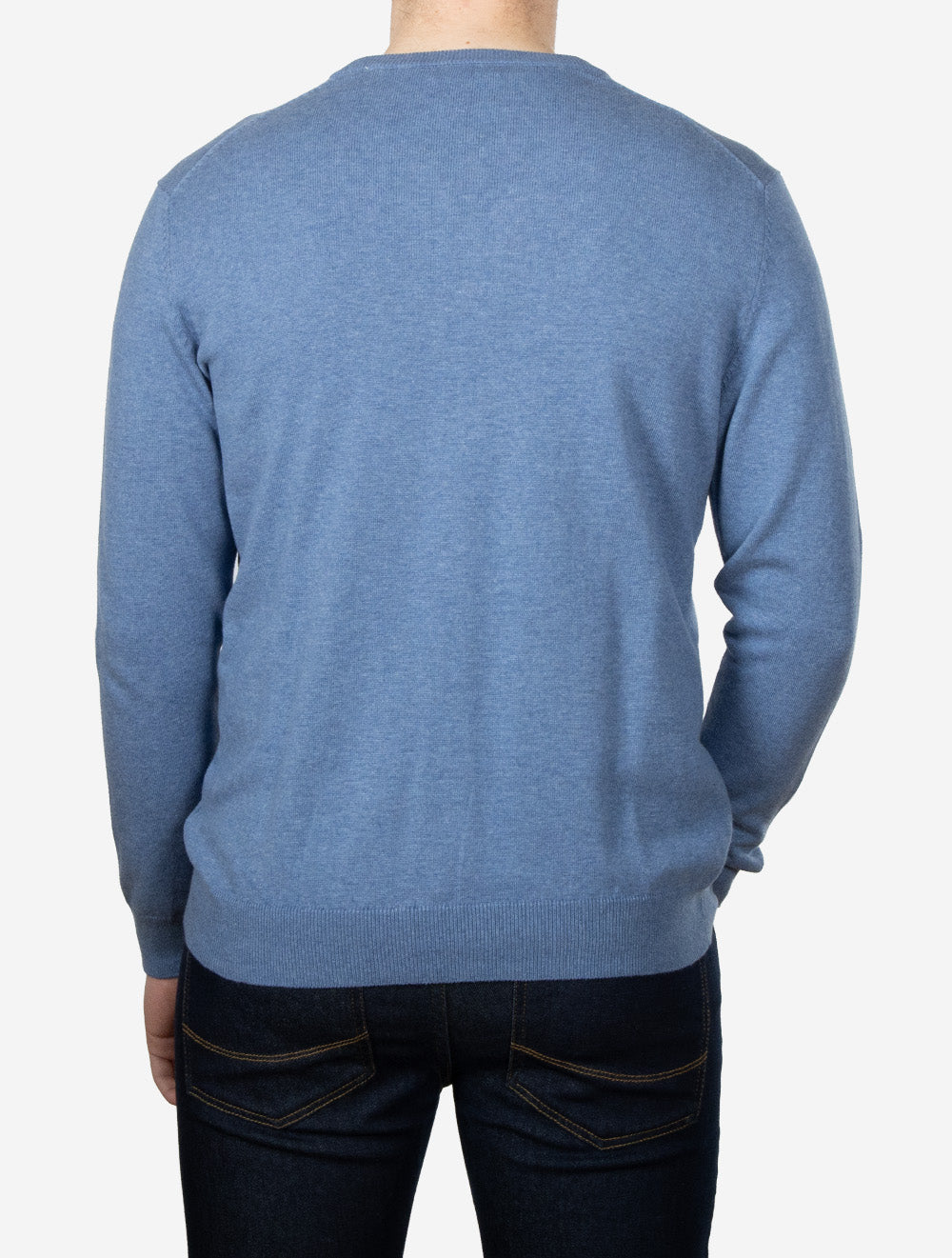 Classic Cotton V-Neck Knit Denim Blue Melange