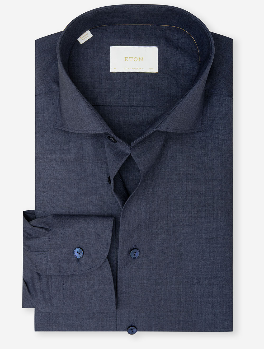 Contemporary Fit Plain Merino Wool Shirt Blue