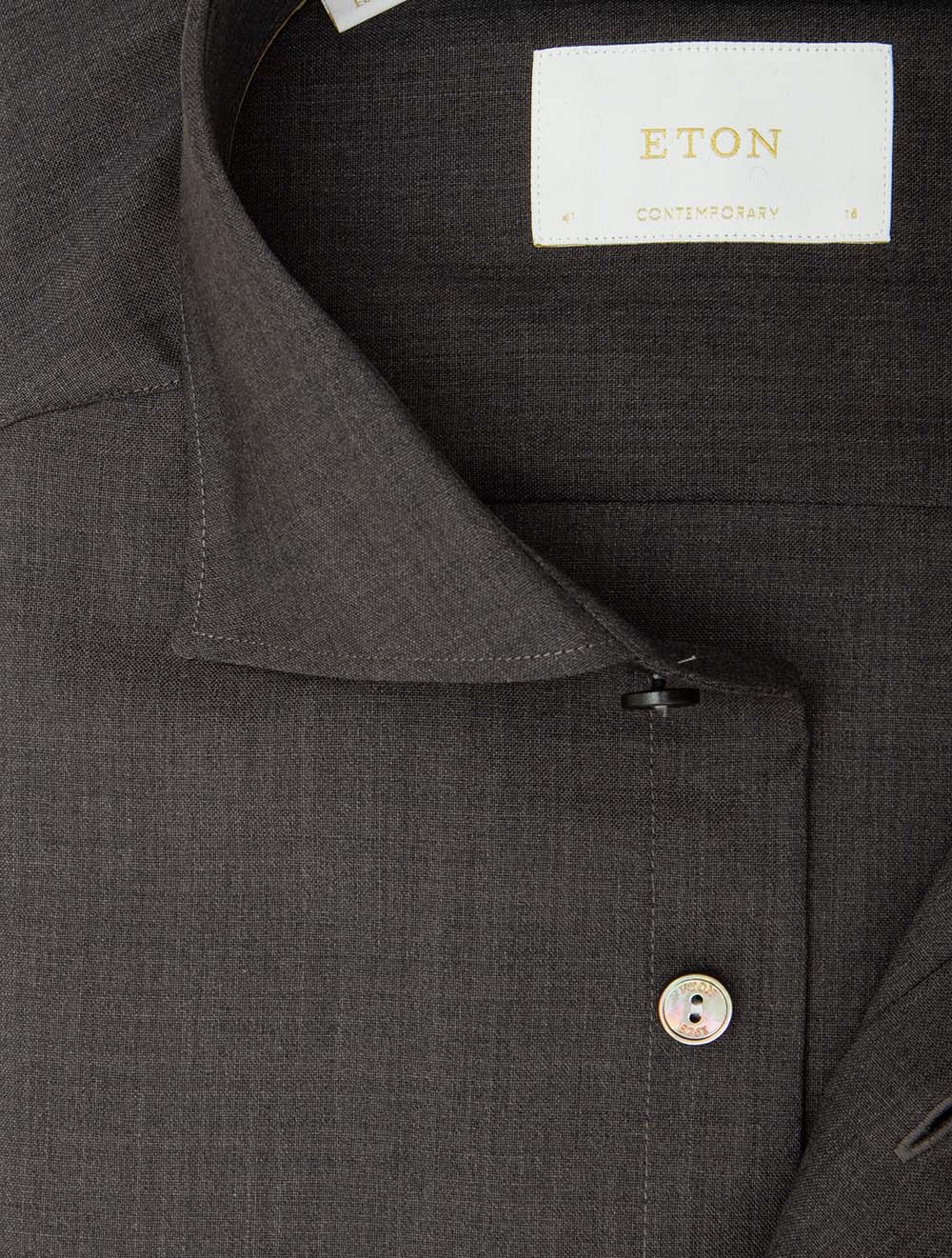 Chemise en laine mérinos unie coupe contemporaine marron foncé