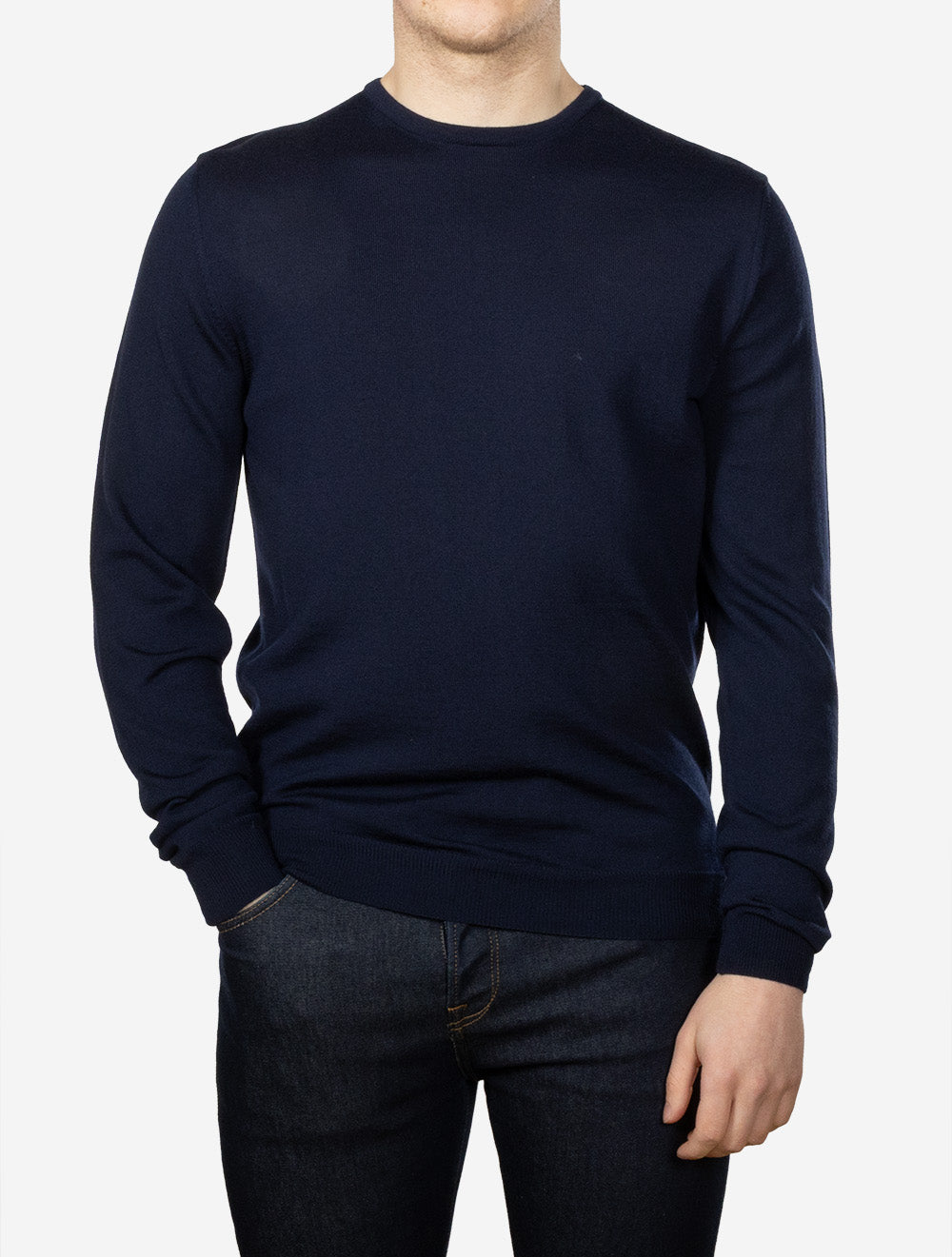 Crew Neck Merino Wool Knitwear Navy