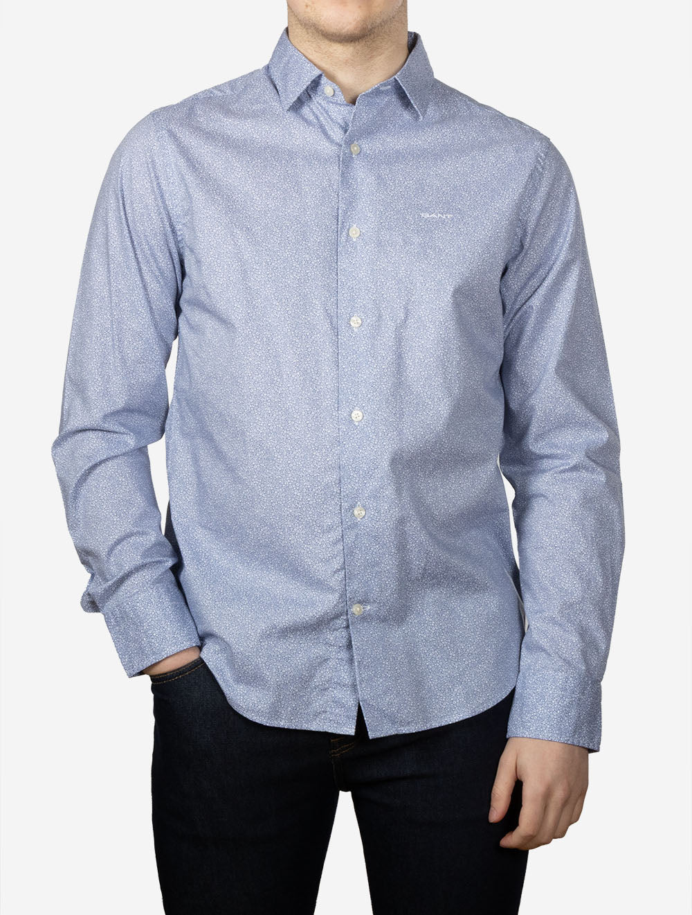Poplin All-Over Print Shirt Faded Denim