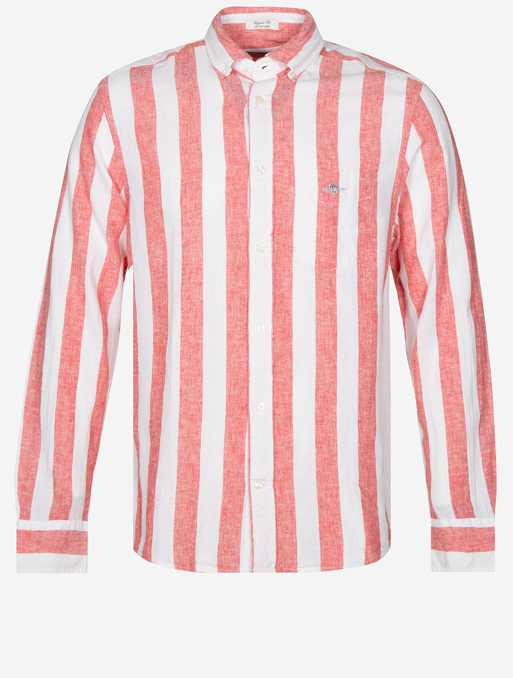 Regular Fit Bold Striped Cotton Linen Shirt Brick Red