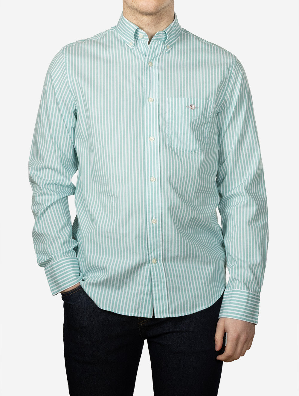 Regular Classic Poplin Stripe Shirt Muted Turquoise