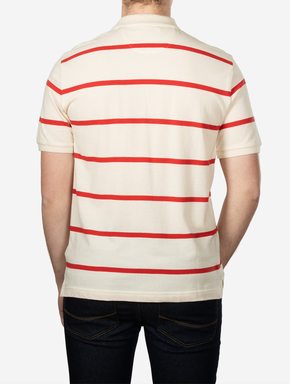 Striped Short Sleeve Polo Shirt Creamed White