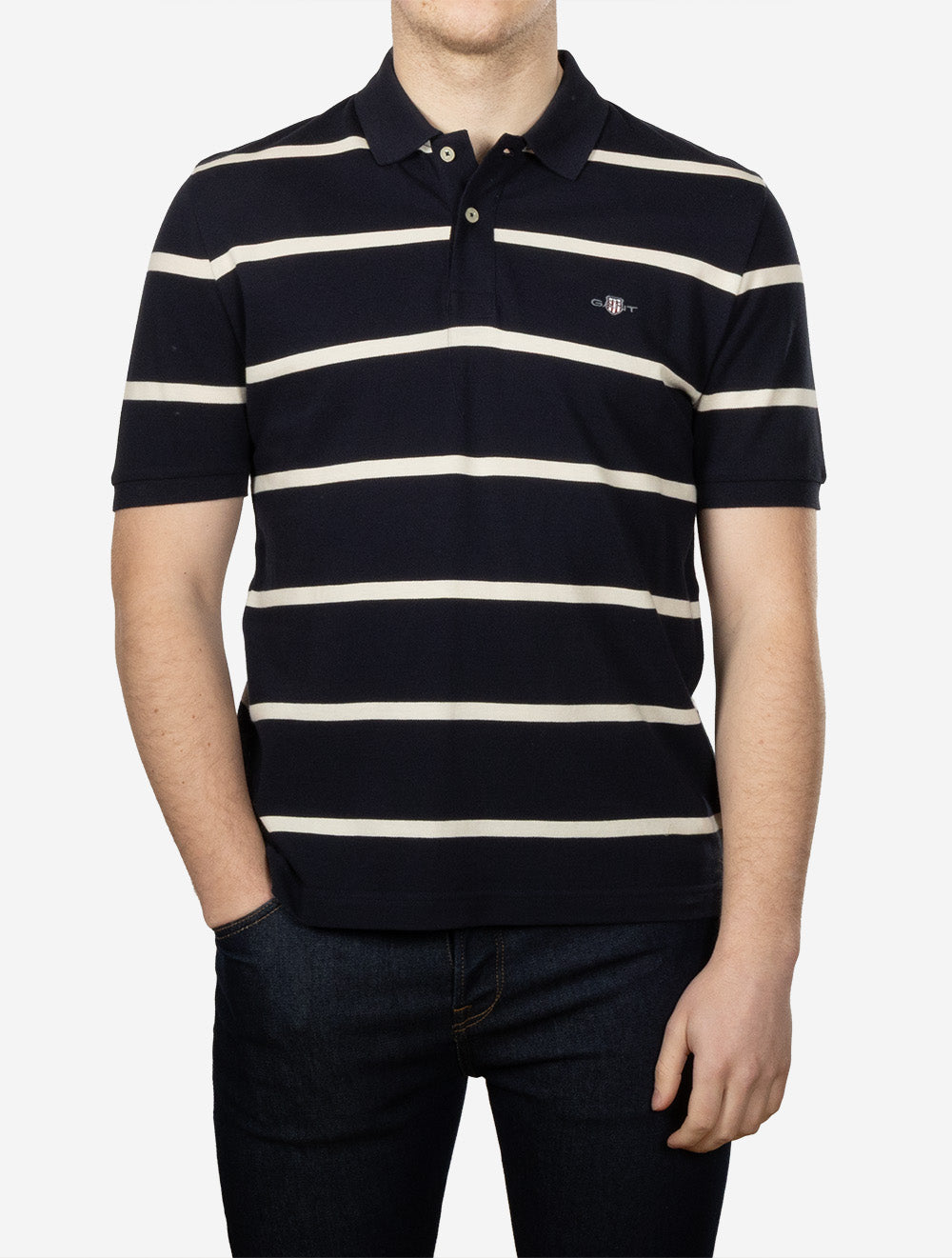 Striped Short Sleeve Polo Shirt Evening Blue