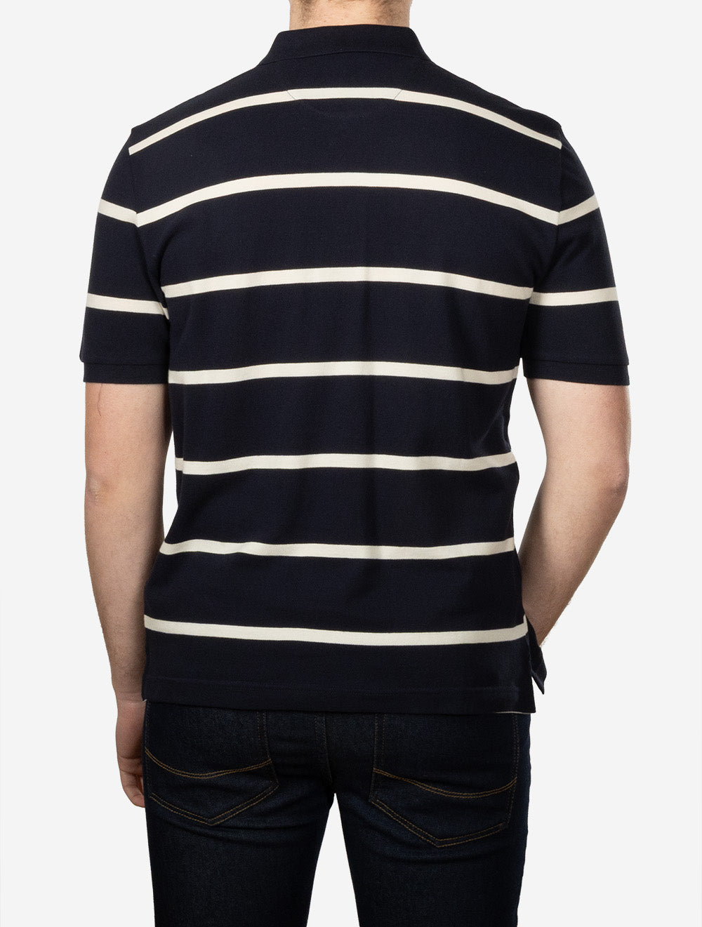 Striped Short Sleeve Polo Shirt Evening Blue
